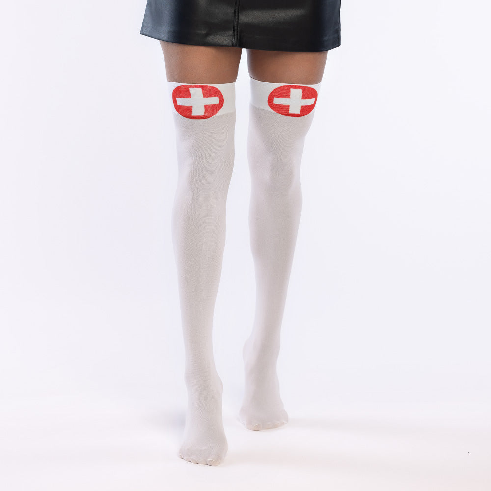 Collants Infirmière Blanche avec Croix Rouge - Accessoire Déguisement