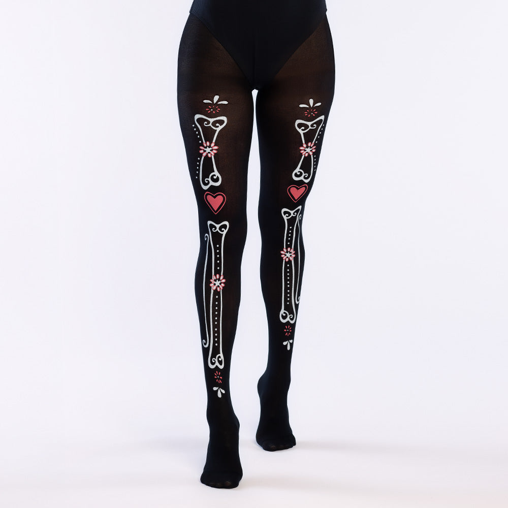 Collants Skeleton Gothique - Motifs Squelette et Cœur