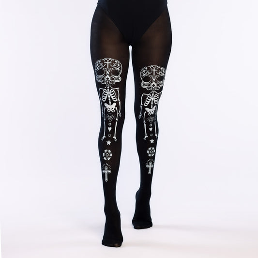 Collants Squelette Noir - Motif Tête de Mort Adulte