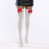 Chaussettes Hautes Blanches avec Nœud Rouge - Accessoire Costume