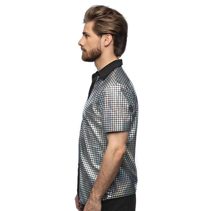 Chemise Disco Sequins Argenté - Déguisement Années 70 Homme