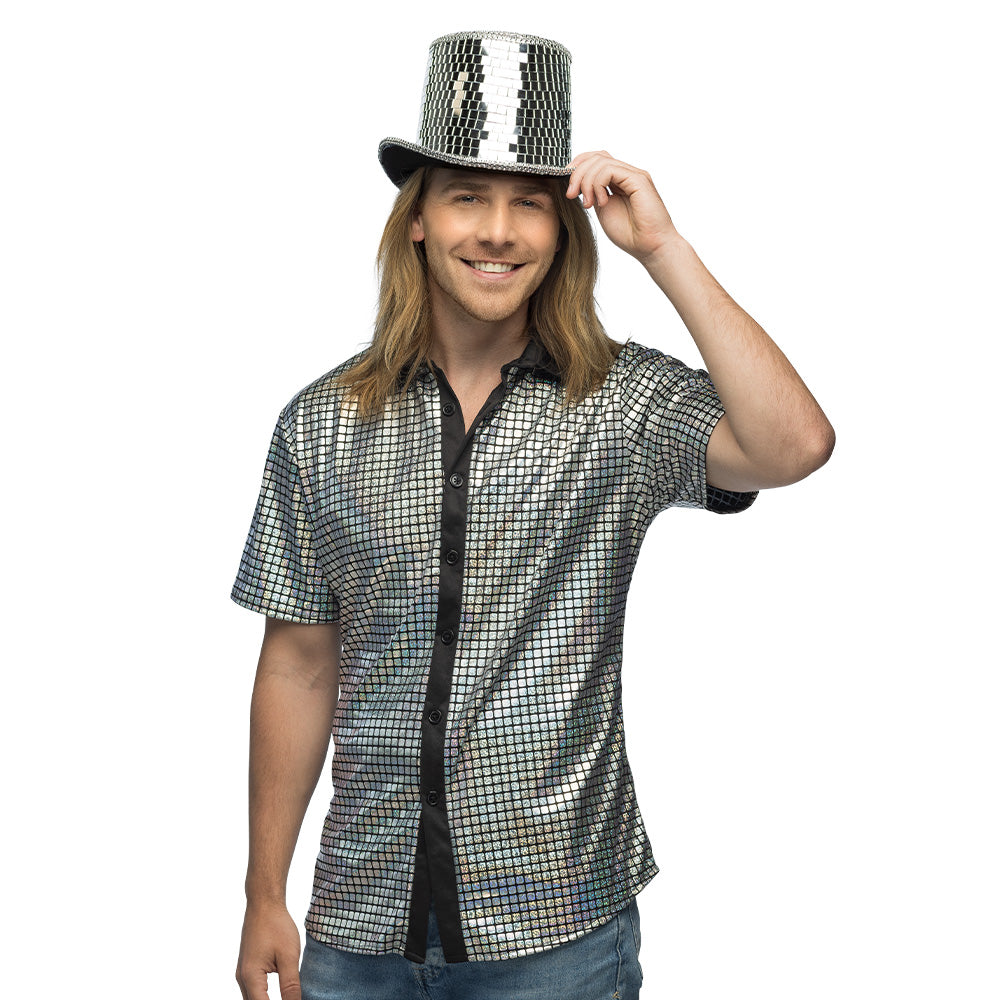Chemise Disco Sequins Argenté - Déguisement Années 70 Homme