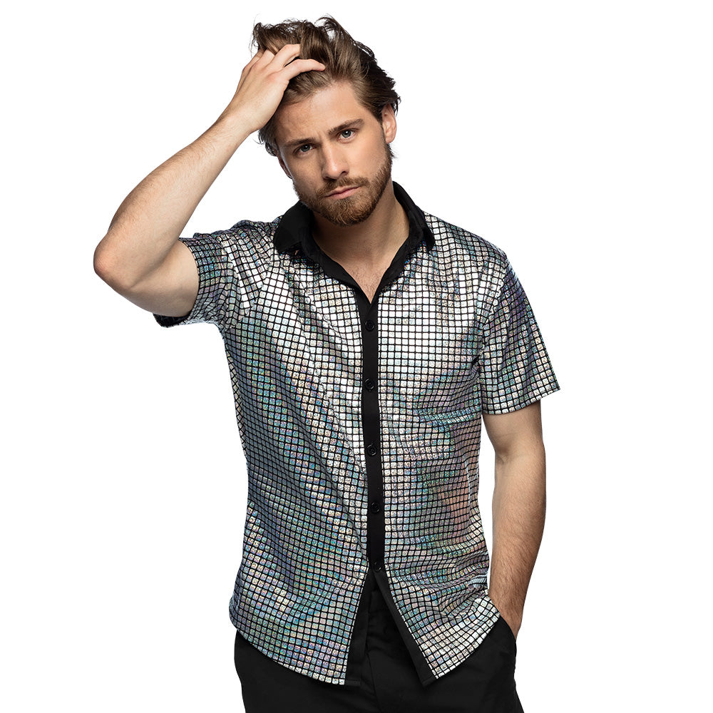 Chemise à Carreaux Pailletée Disco - Déguisement Années 70