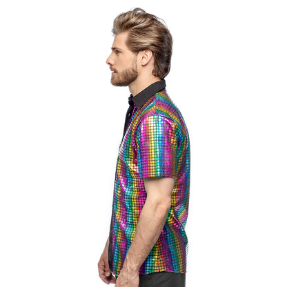 Chemise Disco Hologramme Arc-en-Ciel | Déguisement Années 70