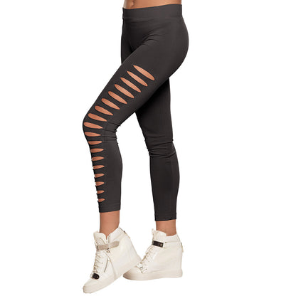 Legging Stretch Noir Déchiré Sexy - Motifs Ajourés Tendance