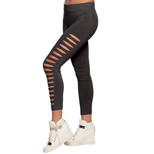 Legging Stretch Noir Déchiré Sexy - Motifs Ajourés Tendance