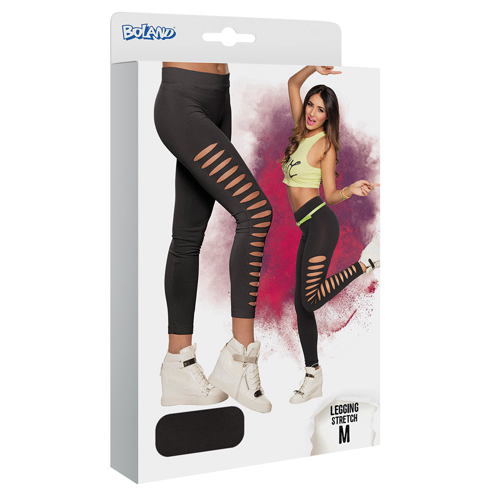 Legging Stretch Noir Déchiré Sexy - Motifs Ajourés Tendance