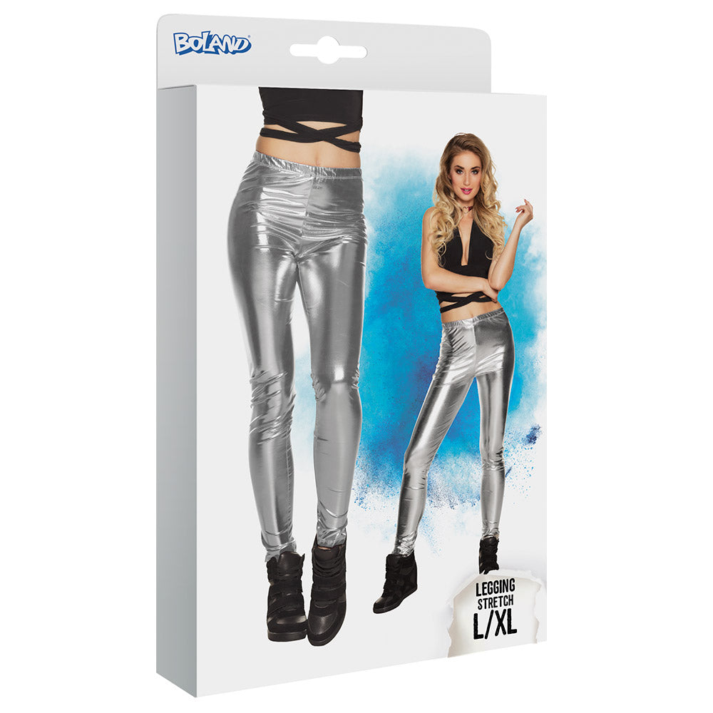 Legging Stretch Métallisé Argent Femme - Taille L/XL
