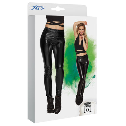 Legging Stretch Brillant Noir - Déguisement Années 80