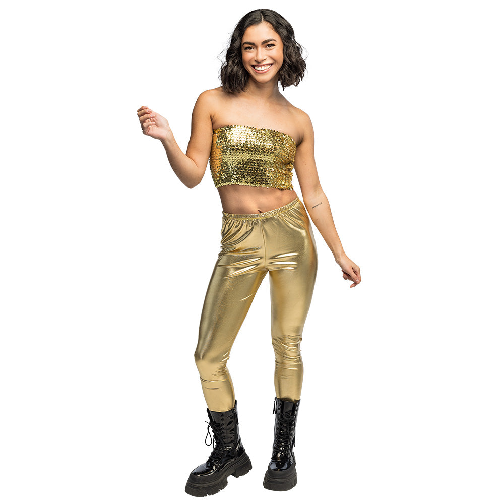Legging Stretch Métallisé Or - Déguisement Années 80 Disco