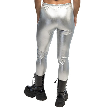 Legging Stretch Métallisé Argent - Déguisement Disco Futuriste