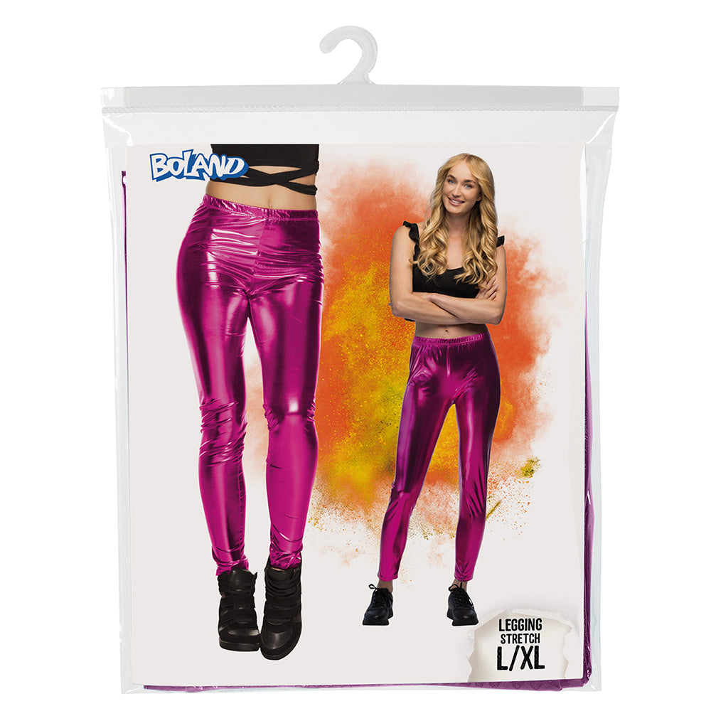 Legging Metallic Stretch Rose Fuchsia - Déguisement Années 80