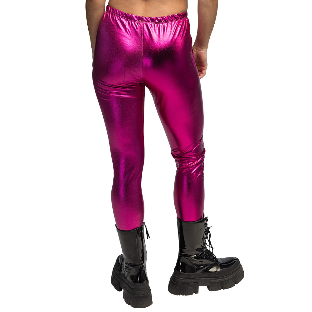 Legging Metallic Stretch Rose Fuchsia - Déguisement Années 80