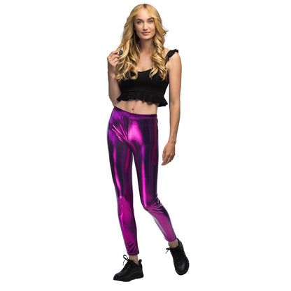 Legging Holographique Stretch Violet Fluo - Déguisement Années 80