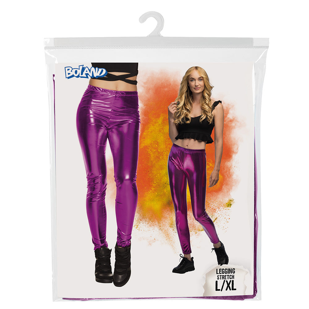 Legging Holographique Violet Stretch - Déguisement Années 80