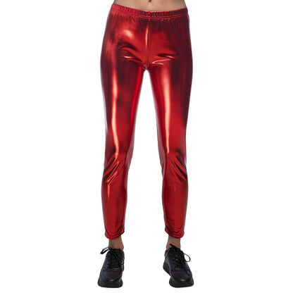 Legging Stretch Métallisé Rouge Brillant - Déguisement Disco