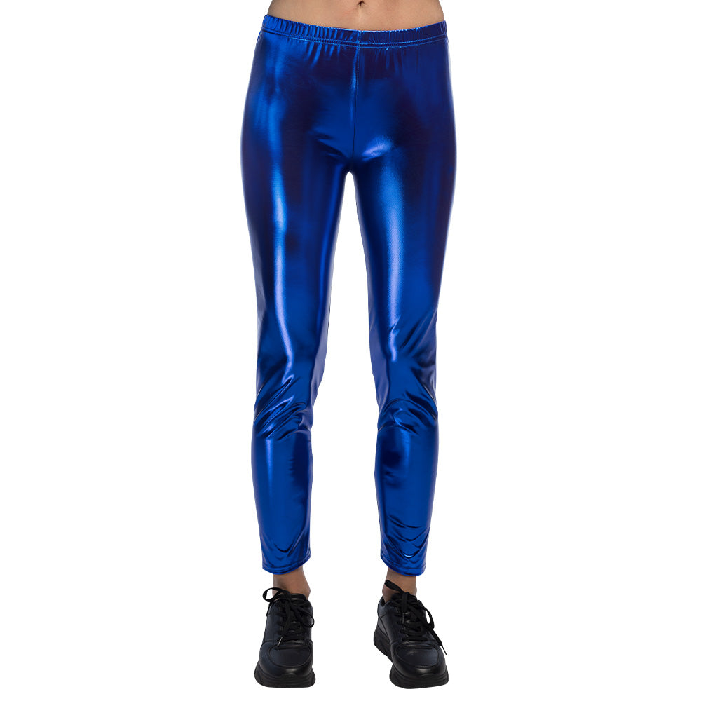 Legging Stretch Métallisé Bleu Royal - Déguisement Disco