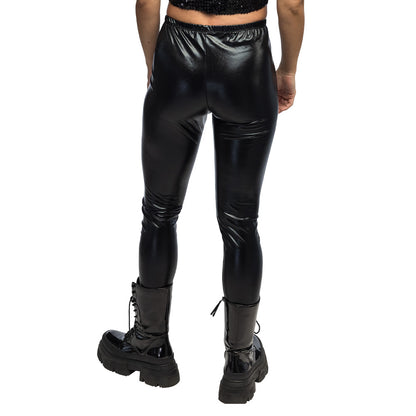 Legging Stretch Métallisé Noir – Costume Disco Années 80