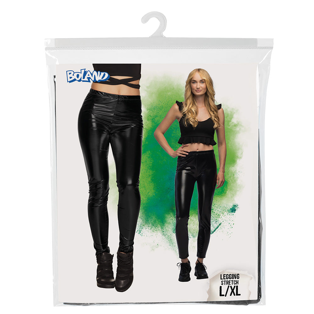 Legging Stretch Brillant Noir Femme - Accessoire Déguisement