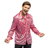 Chemise Velours Motifs Géométriques Rose Années 70