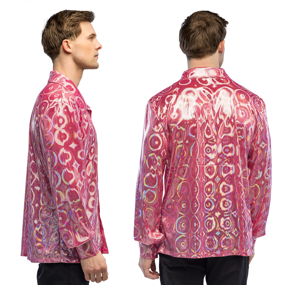 Chemise Velours Rose Motifs Années 70 pour Adulte