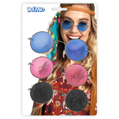Lunettes Rondes Hippie Colorées - Pack 3 Paires Teintées