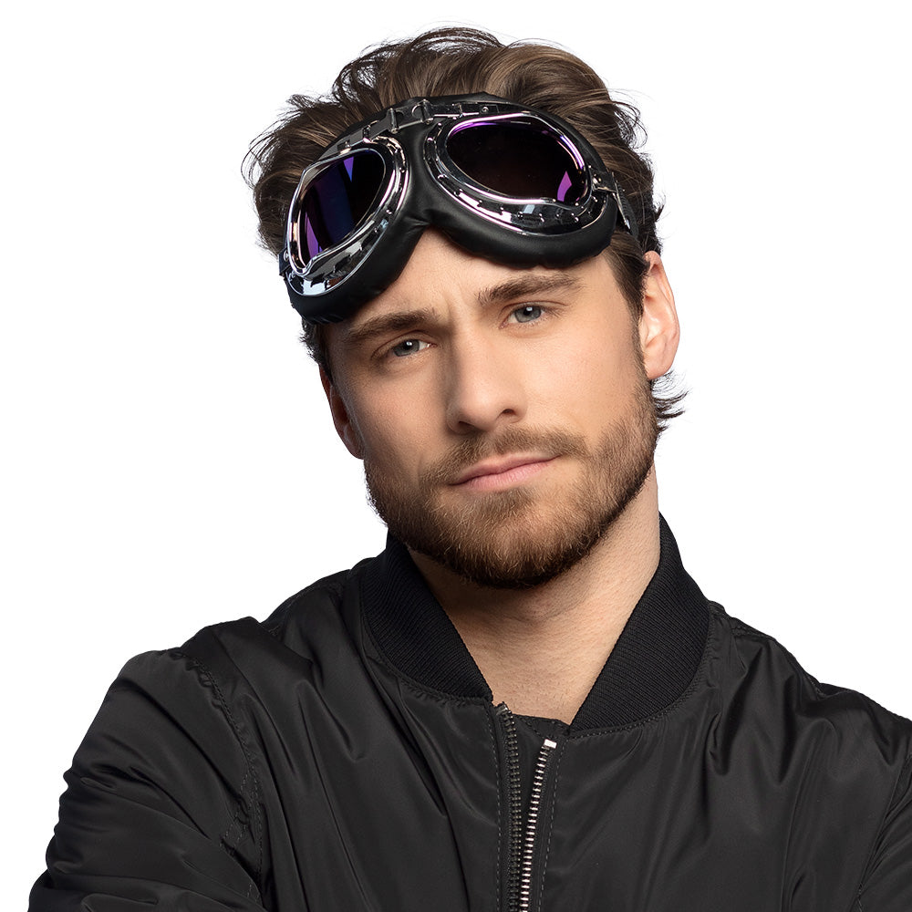 Lunettes Pilote Aviateur Steampunk - Verres Irisés Bleu Violet