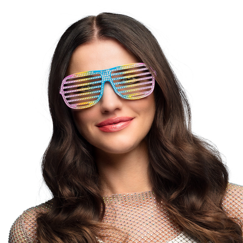 Lunettes de Fête Disco à Lamelles Colorées - Arc-en-ciel Strass