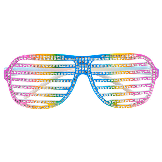 Lunettes de Fête Disco à Lamelles Colorées - Arc-en-ciel Strass
