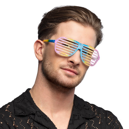 Lunettes de Fête Disco à Lamelles Colorées - Arc-en-ciel Strass