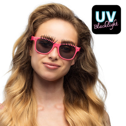Lunettes Cils UV Blacklight Rose Fluo - Accessoire Fête