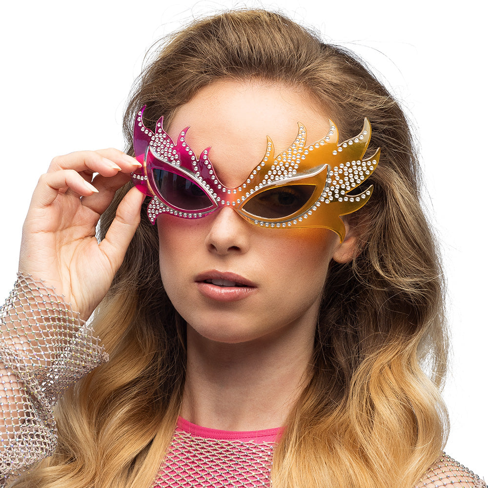Lunettes Ailes Fantaisie Strass Rose & Doré - Accessoire Fête