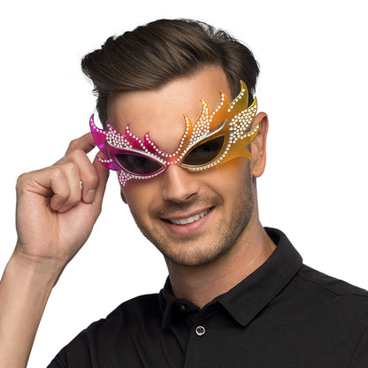 Lunettes Ailes Fantaisie Strass Rose & Doré - Accessoire Fête