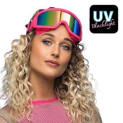 Lunettes de Ski Holographique Rose Fluo - Lentilles Arc-en-ciel UV