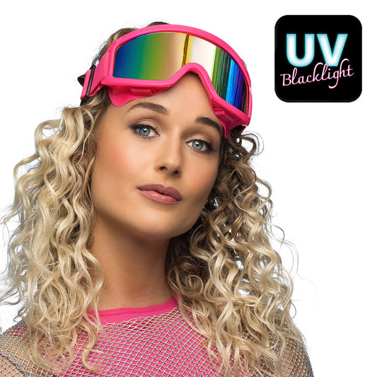 Lunettes de Ski Holographique Rose Fluo - Lentilles Arc-en-ciel UV