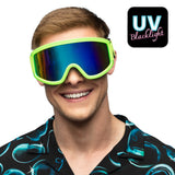 Lunettes de Ski UV Blacklight Vert Fluo Verres Miroir Arc-en-Ciel
