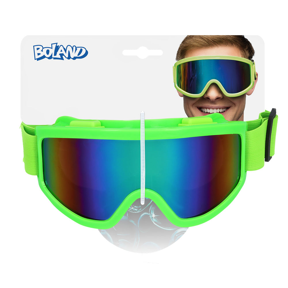 Lunettes de Ski UV Blacklight Vert Fluo Verres Miroir Arc-en-Ciel