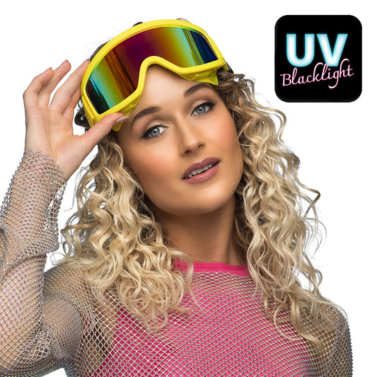 Lunettes de Ski Jaune Fluo UV Blacklight - Accessoire Années 80