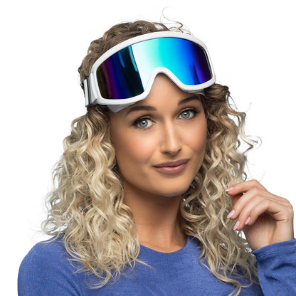 Lunettes de Ski Blanc Verres Bleu Miroir - Accessoire Fête
