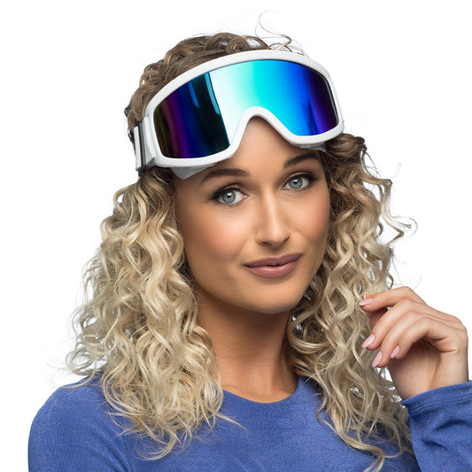 Lunettes de Ski Blanc Verres Bleu Miroir - Accessoire Fête