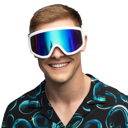 Lunettes de Ski Blanc Verres Bleu Miroir - Accessoire Fête