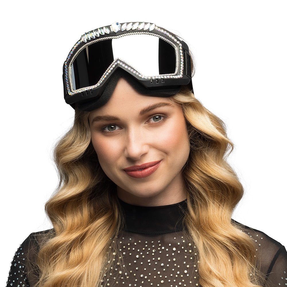 Lunettes de Ski Glamour Strass Noir - Accessoire Fête Étincelant