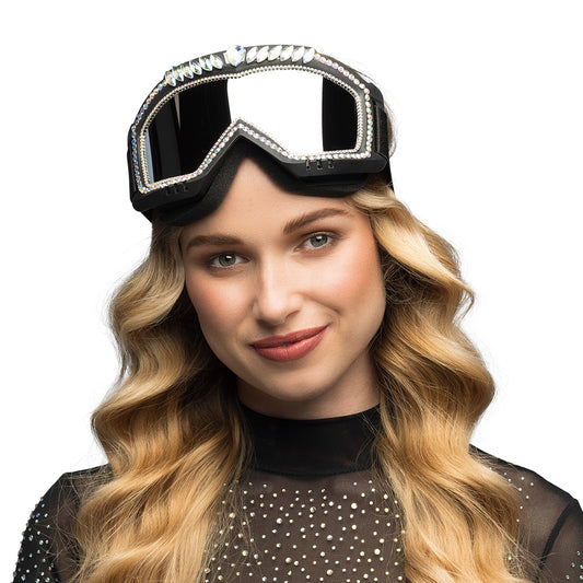 Lunettes de Ski Glamour Strass Noir - Accessoire Fête Étincelant
