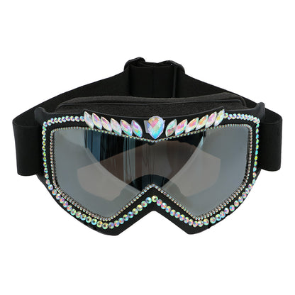 Lunettes de Ski Glamour Strass Noir - Accessoire Fête Étincelant