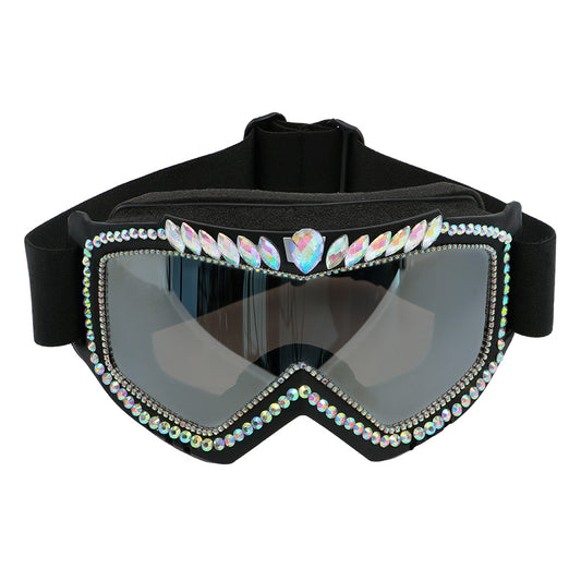 Lunettes de Ski Glamour Strass Noir - Accessoire Fête Étincelant