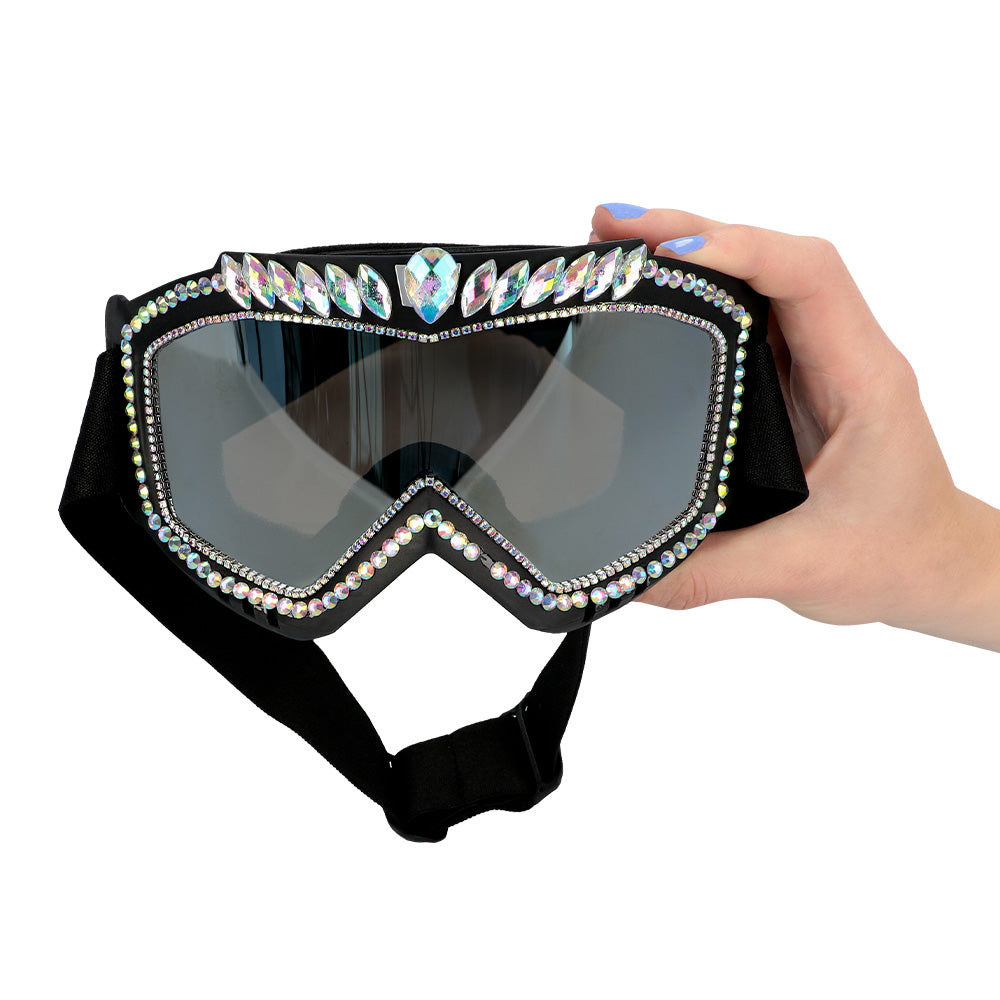 Lunettes de Ski Glamour Strass Noir - Accessoire Fête Étincelant