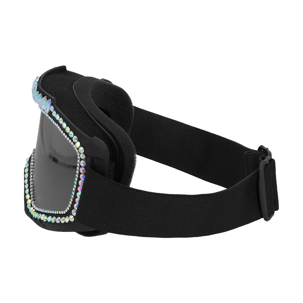 Lunettes de Ski Glamour Strass Noir - Accessoire Fête Étincelant