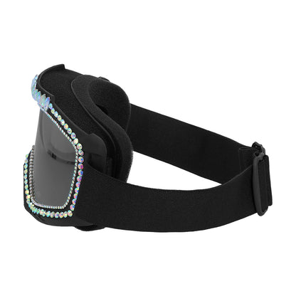 Lunettes de Ski Glamour Strass Noir - Accessoire Fête Étincelant