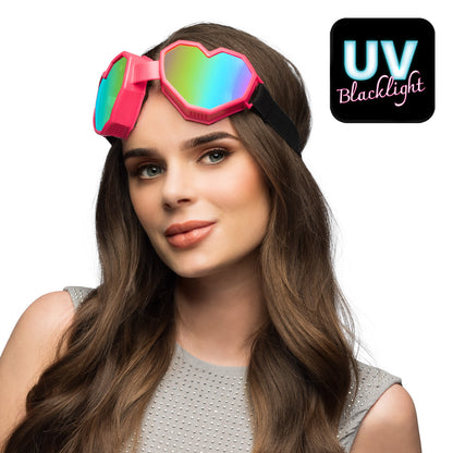 Lunettes Cœur UV Blacklight Rose Fluo - Accessoire Rave Party