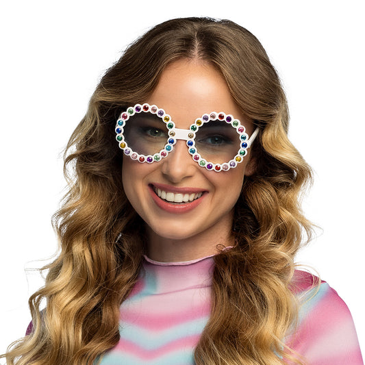 Lunettes Strass Multicolores Rondes – Accessoire Fête Scintillant